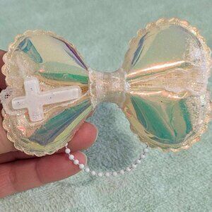Frost Lolita / Visual Kei Glitter & Lace Cross Hair Bow
